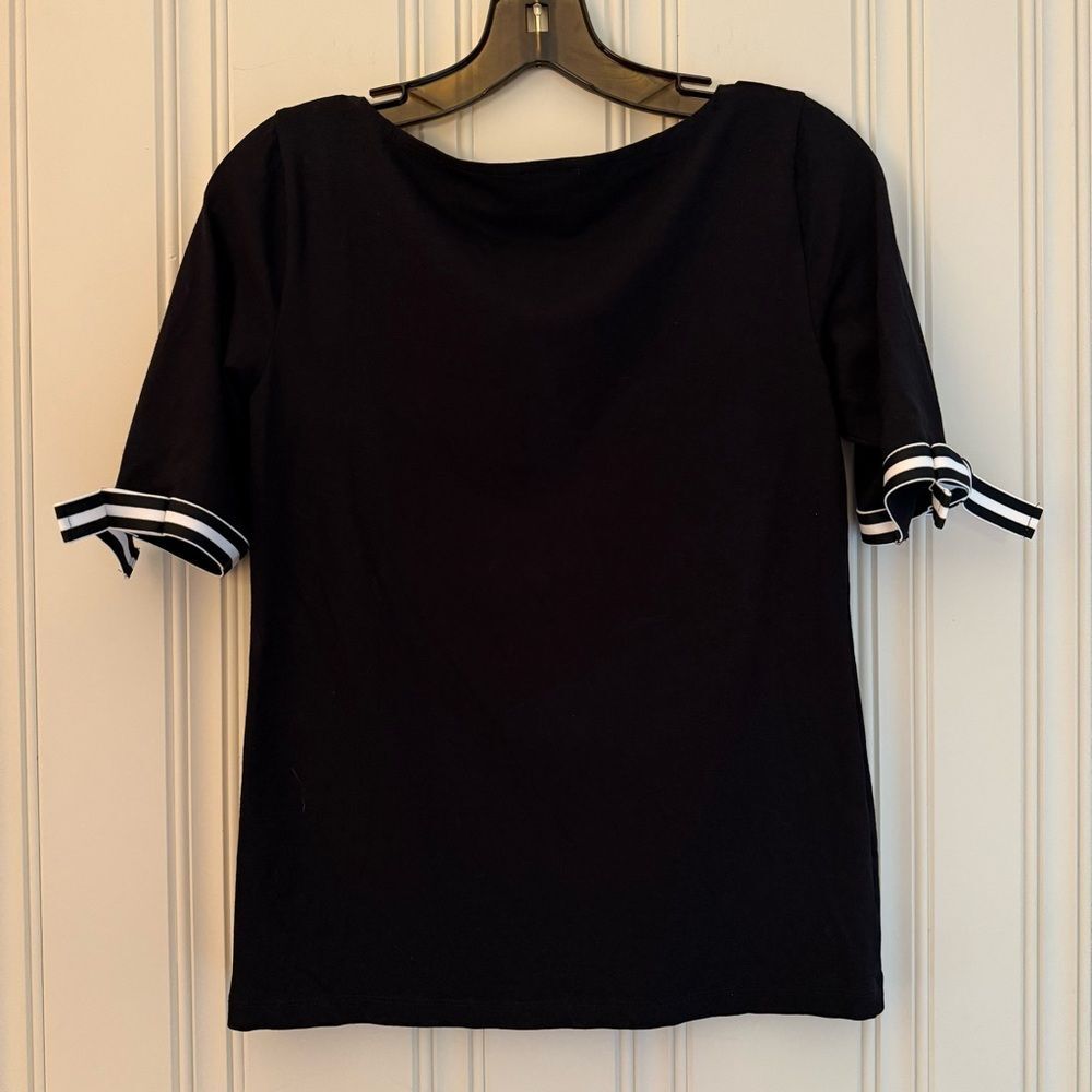 Ann Taylor Black Top with Striped Sleeves